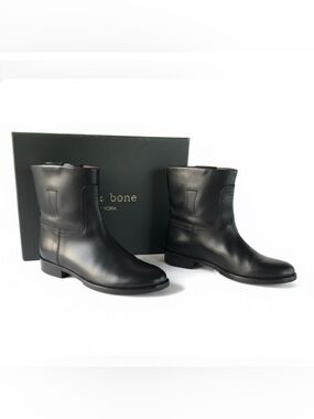Rag & Bone Holly Black Leather Ankle Bootie Size 37.5 US 7.5 Luxury